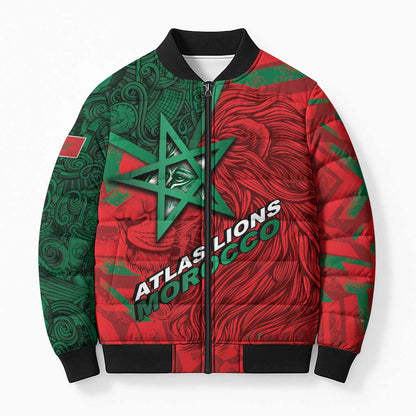 Custom Morocco Football Bomber Puffer Jacket Pentagram Red Lion African