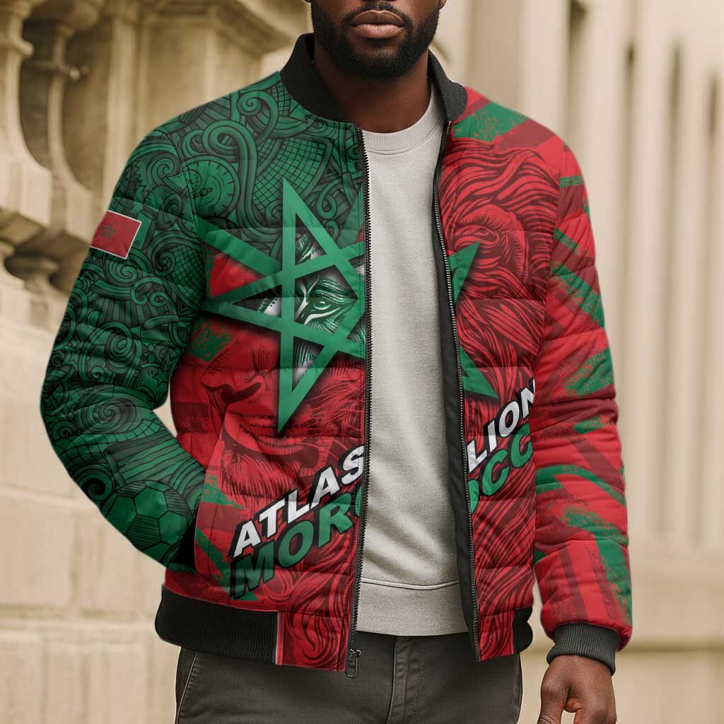 Custom Morocco Football Bomber Puffer Jacket Pentagram Red Lion African