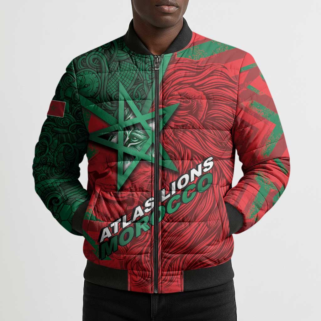 Custom Morocco Football Bomber Puffer Jacket Pentagram Red Lion African