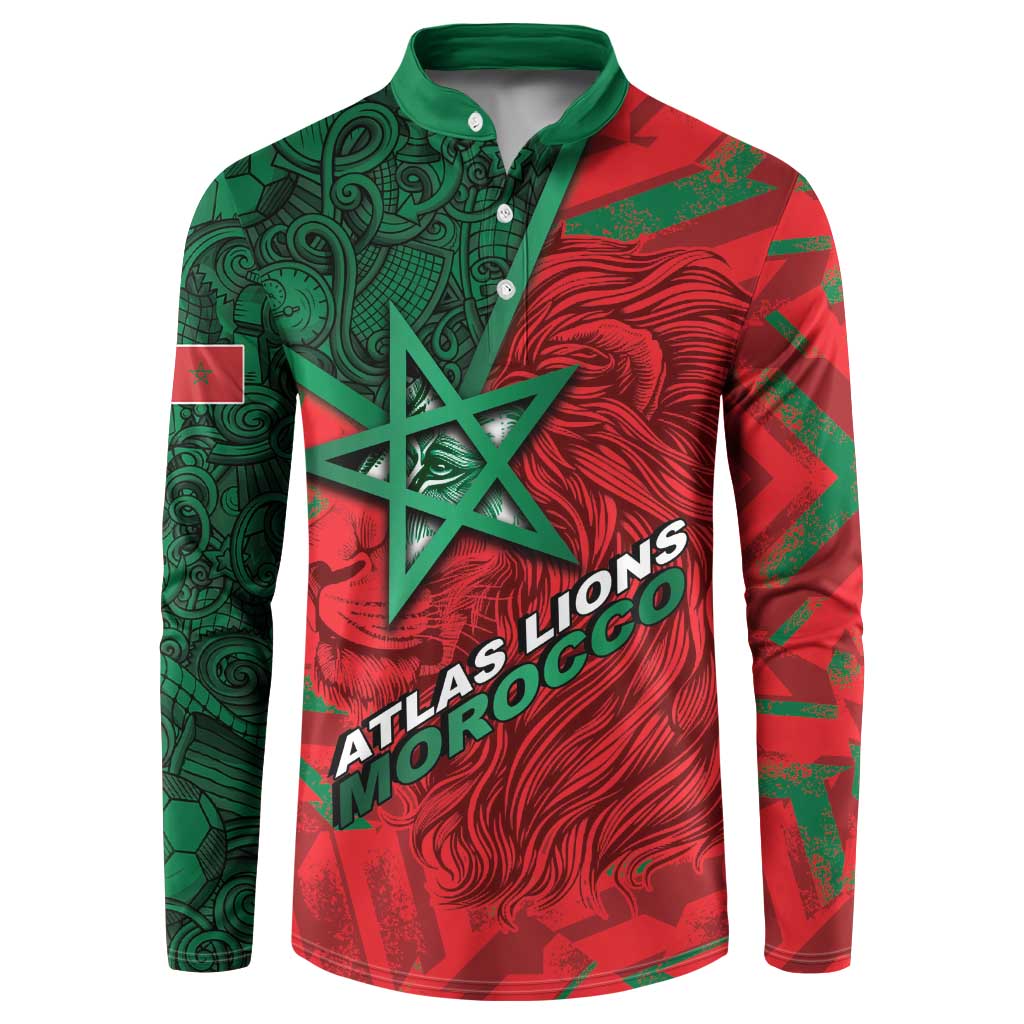 Custom Morocco Football Button Sweatshirt Pentagram Red Lion African