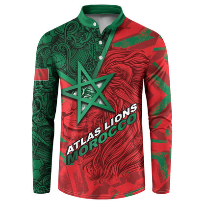 Custom Morocco Football Button Sweatshirt Pentagram Red Lion African