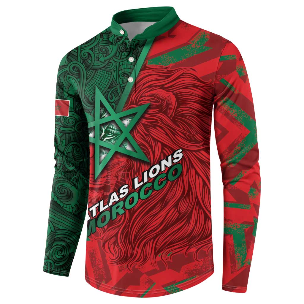 Custom Morocco Football Button Sweatshirt Pentagram Red Lion African