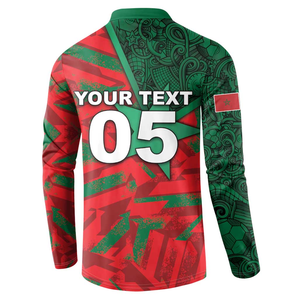 Custom Morocco Football Button Sweatshirt Pentagram Red Lion African