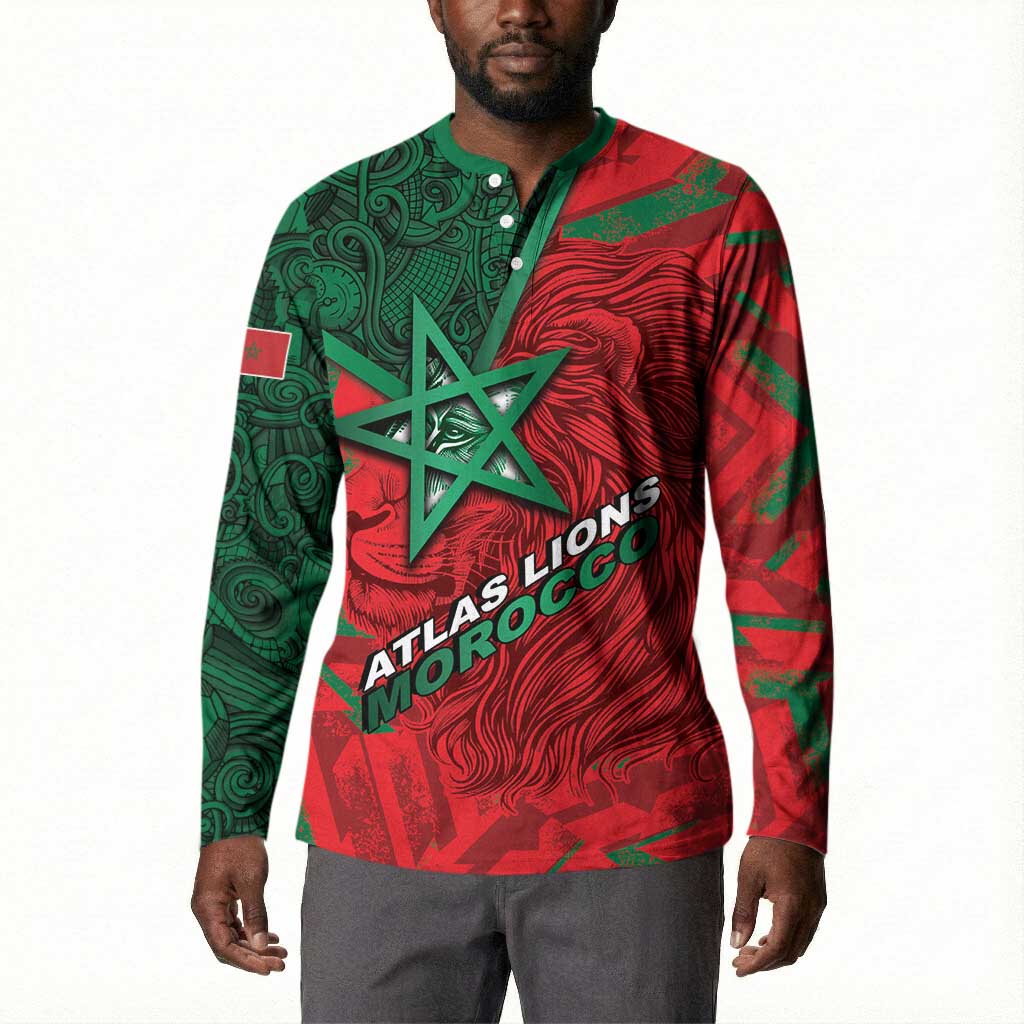 Custom Morocco Football Button Sweatshirt Pentagram Red Lion African