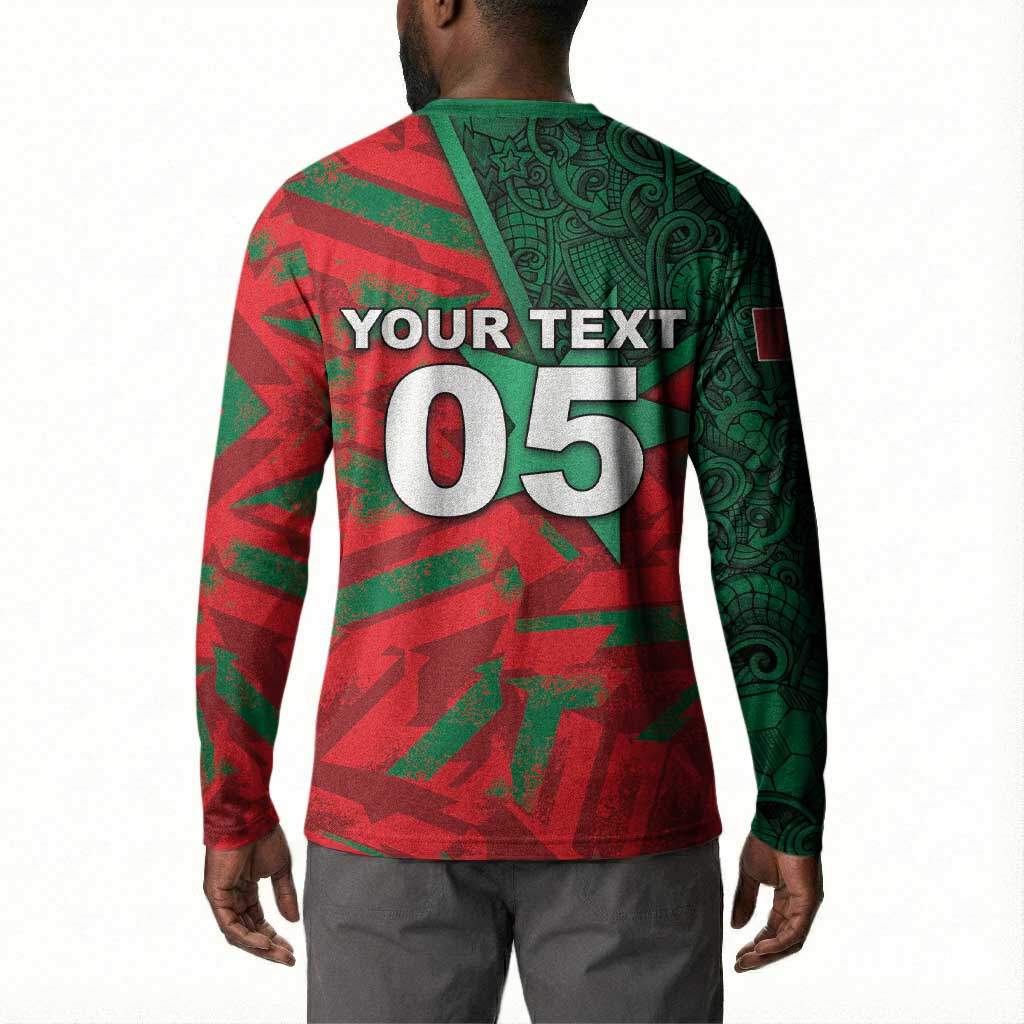 Custom Morocco Football Button Sweatshirt Pentagram Red Lion African