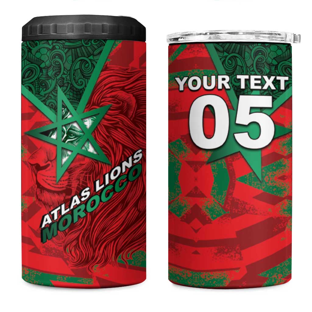 Custom Morocco Football 4 in 1 Can Cooler Tumbler Pentagram Red Lion African