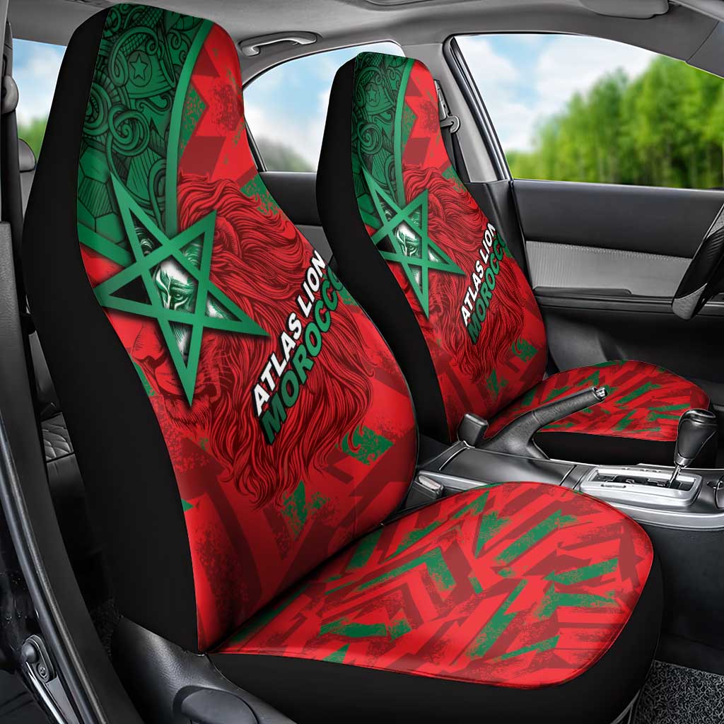 Morocco Football Car Seat Cover Pentagram Red Lion African