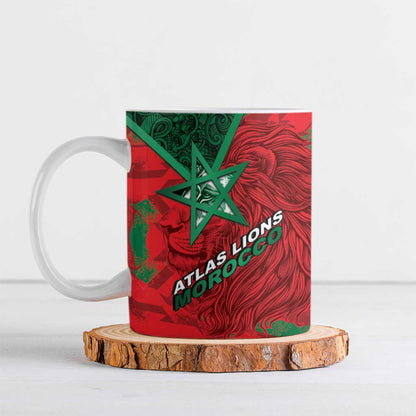 Custom Morocco Football Ceramic Mug Pentagram Red Lion African