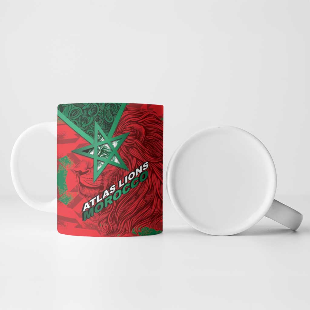 Custom Morocco Football Ceramic Mug Pentagram Red Lion African