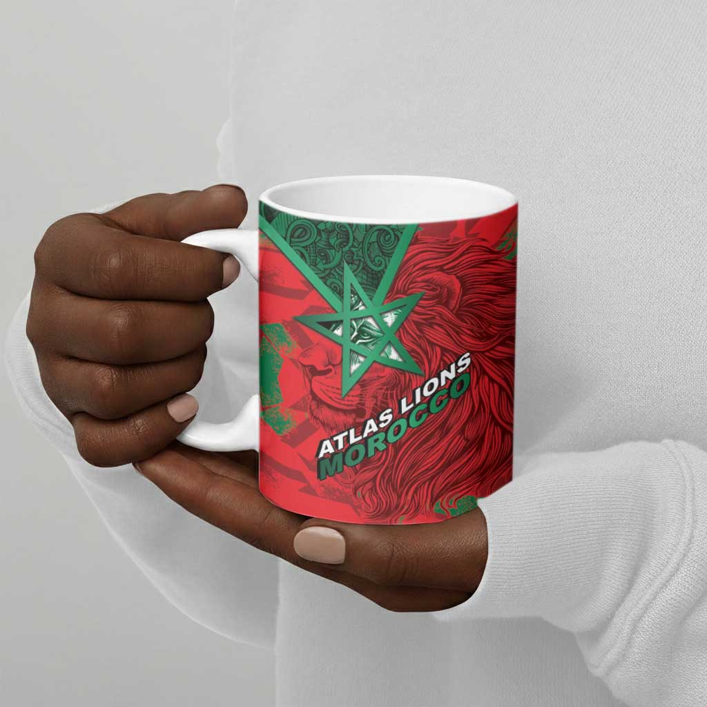 Custom Morocco Football Ceramic Mug Pentagram Red Lion African