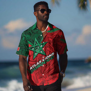 Custom Morocco Football Hawaiian Shirt Pentagram Red Lion African