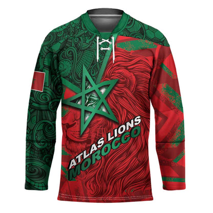 Custom Morocco Football Hockey Jersey Pentagram Red Lion African