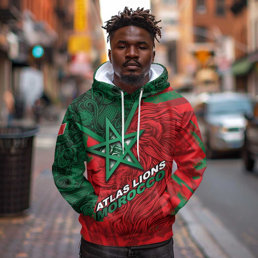 Custom Morocco Football Hoodie Pentagram Red Lion African