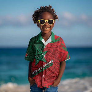 Custom Morocco Football Kid Hawaiian Shirt Pentagram Red Lion African