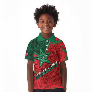 Custom Morocco Football Kid Polo Shirt Pentagram Red Lion African