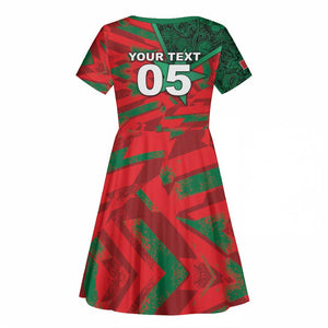 Custom Morocco Football Kid Short Sleeve Dress Pentagram Red Lion African