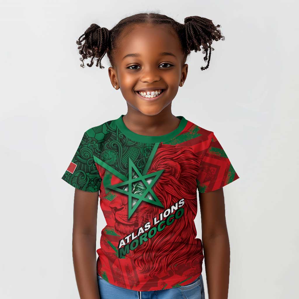 Custom Morocco Football Kid T shirt Pentagram Red Lion African