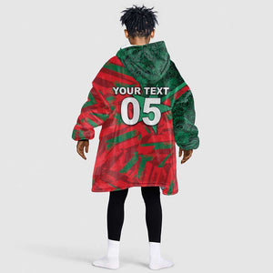 Custom Morocco Football Kid Wearable Blanket Hoodie Pentagram Red Lion African