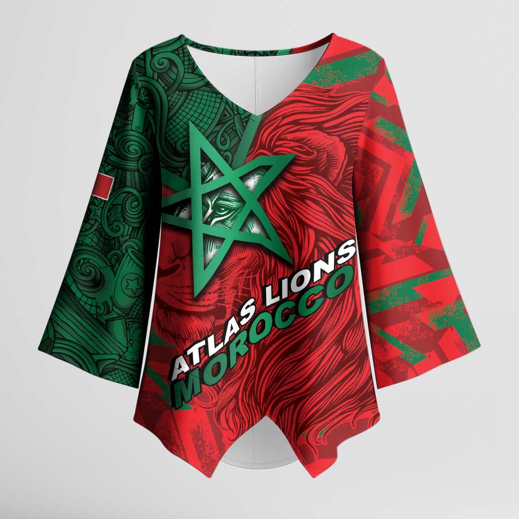 Custom Morocco Football Kimono Sleeve Blouse Pentagram Red Lion African