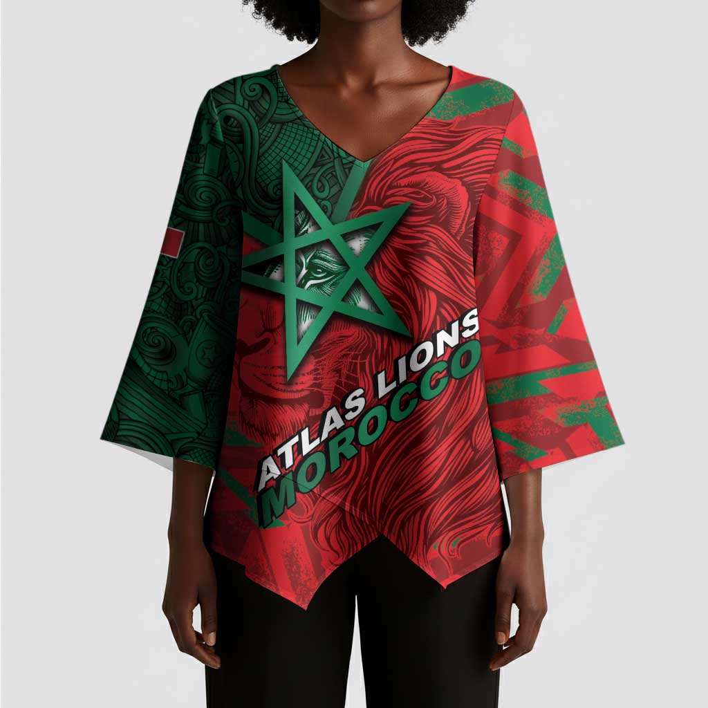 Custom Morocco Football Kimono Sleeve Blouse Pentagram Red Lion African