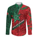 Custom Morocco Football Long Sleeve Button Shirt Pentagram Red Lion African