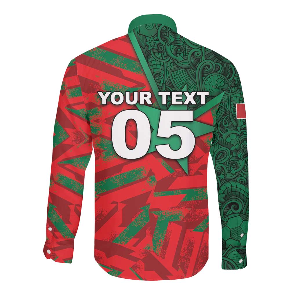 Custom Morocco Football Long Sleeve Button Shirt Pentagram Red Lion African