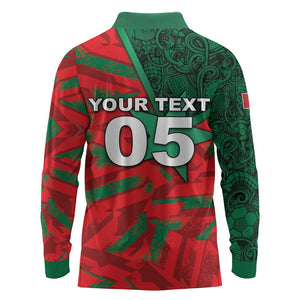 Custom Morocco Football Long Sleeve Polo Shirt Pentagram Red Lion African