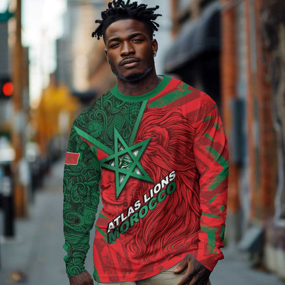 Custom Morocco Football Long Sleeve Shirt Pentagram Red Lion African