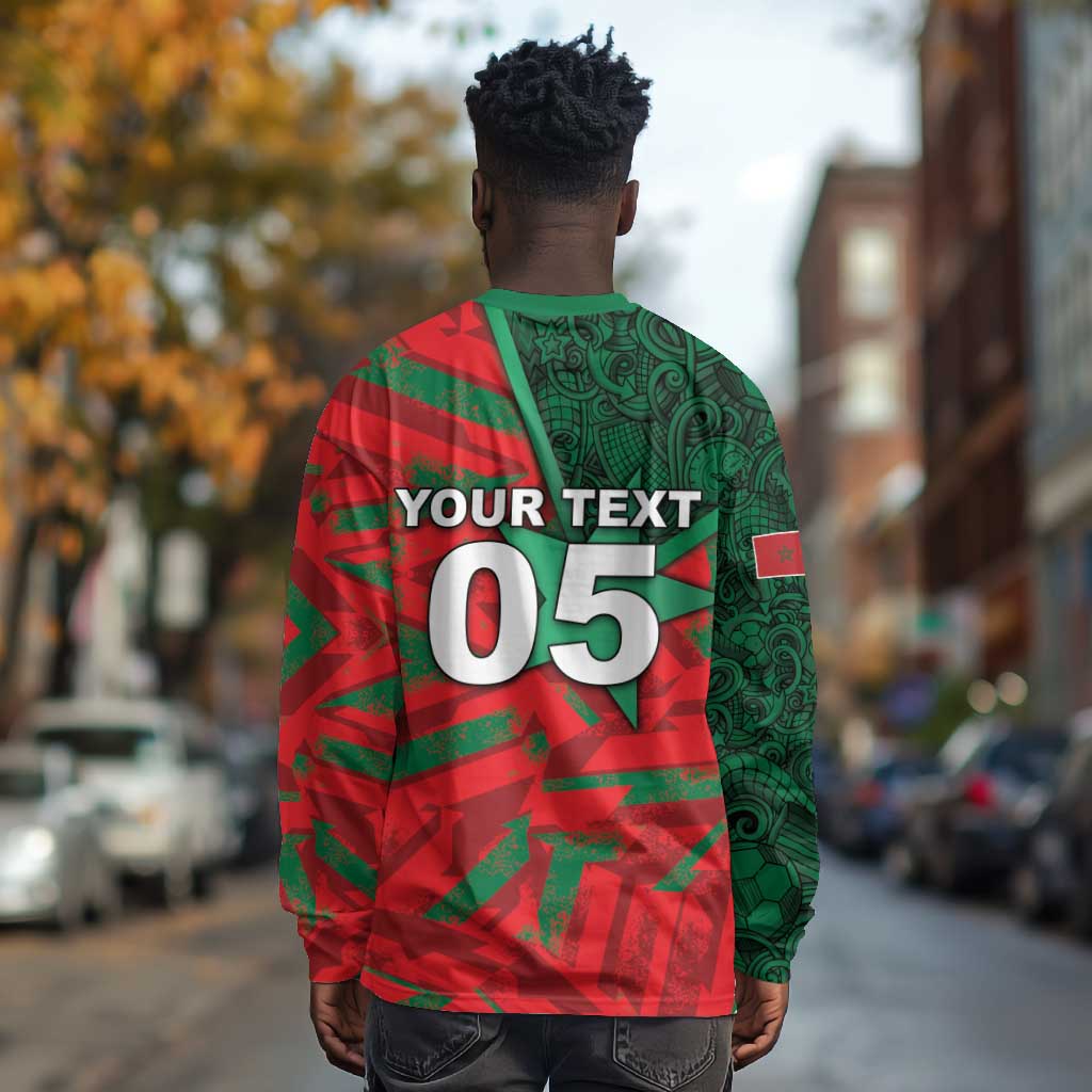 Custom Morocco Football Long Sleeve Shirt Pentagram Red Lion African