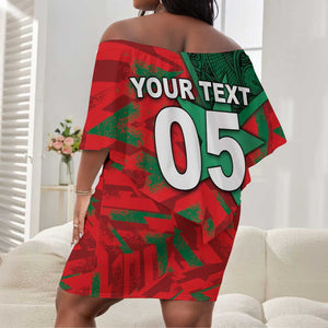 Custom Morocco Football Off Shoulder Short Dress Pentagram Red Lion African
