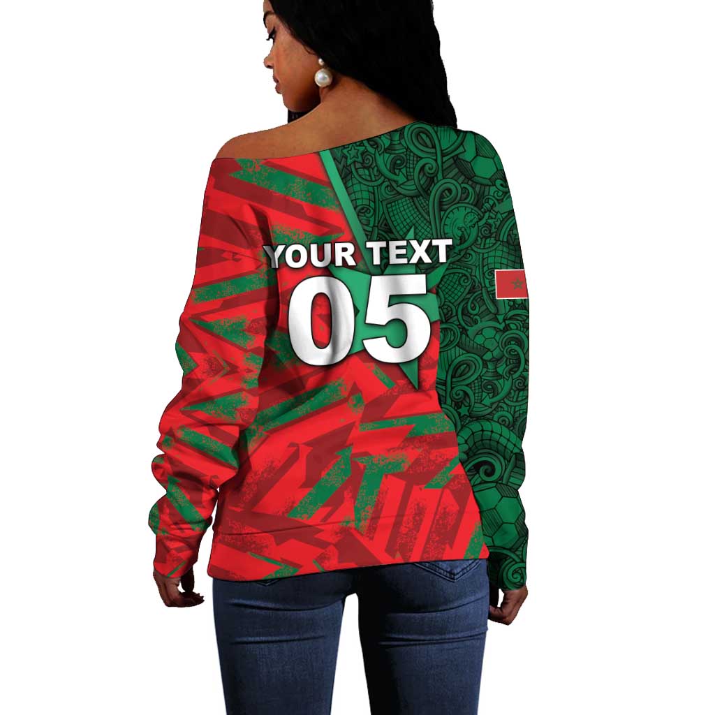 Custom Morocco Football Off Shoulder Sweater Pentagram Red Lion African