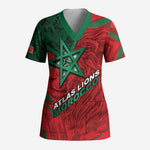 Custom Morocco Football Scrub Top Pentagram Red Lion African