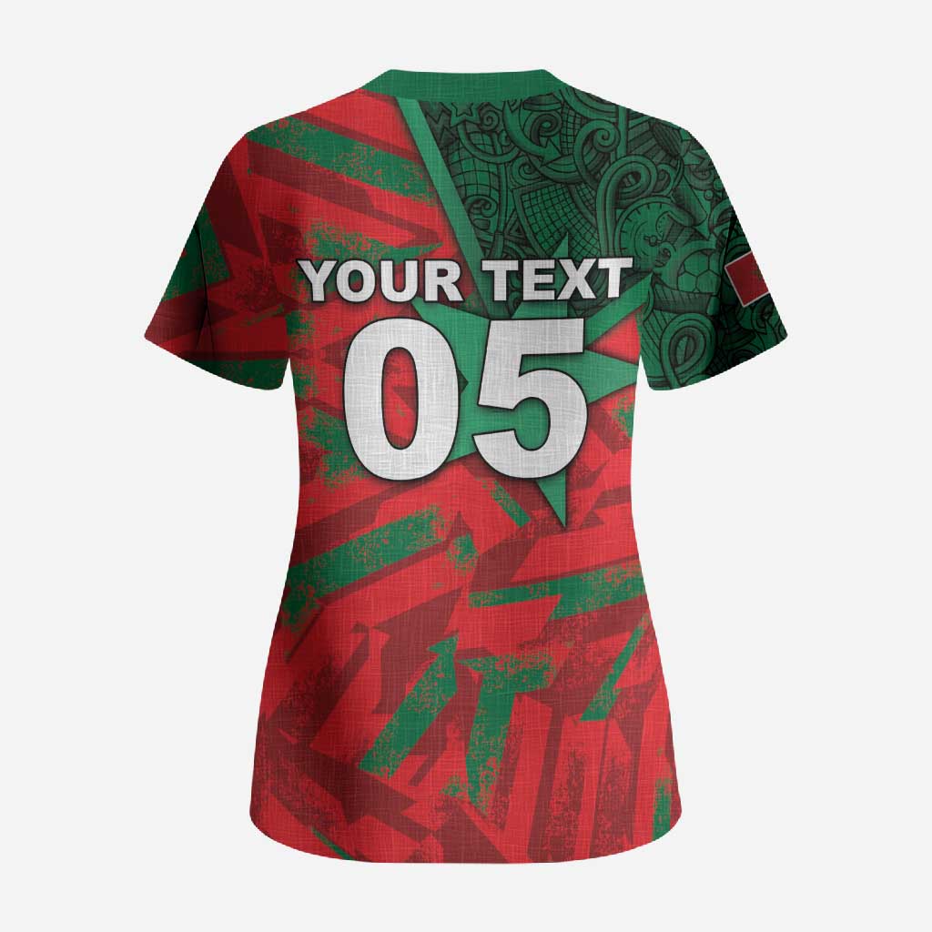 Custom Morocco Football Scrub Top Pentagram Red Lion African
