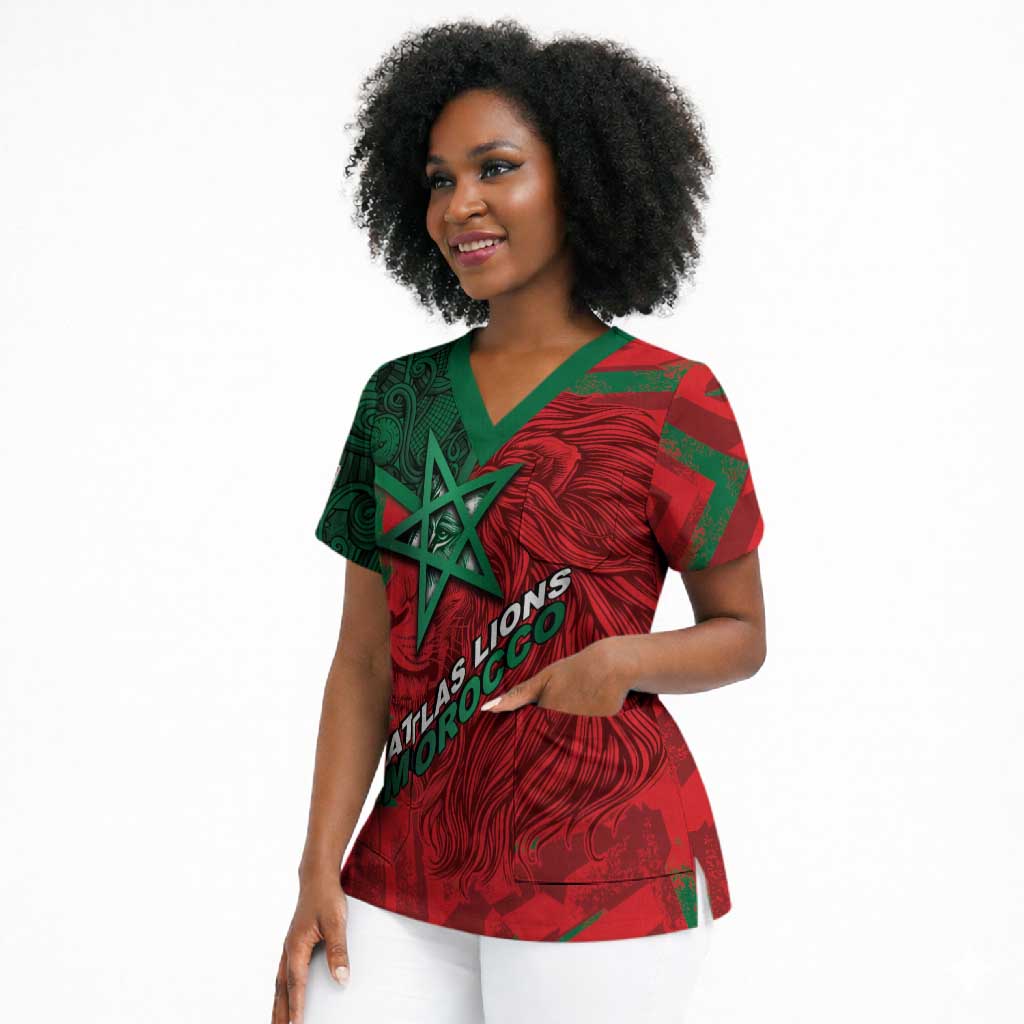 Custom Morocco Football Scrub Top Pentagram Red Lion African