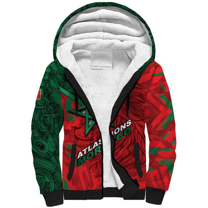 Custom Morocco Football Sherpa Hoodie Pentagram Red Lion African