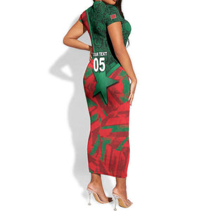 Custom Morocco Football Short Sleeve Bodycon Dress Pentagram Red Lion African