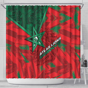 Morocco Football Shower Curtain Pentagram Red Lion African
