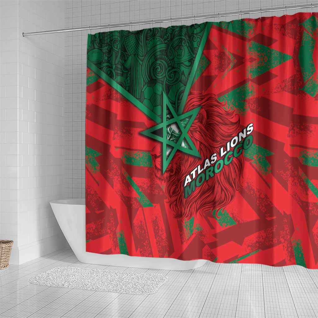 Morocco Football Shower Curtain Pentagram Red Lion African