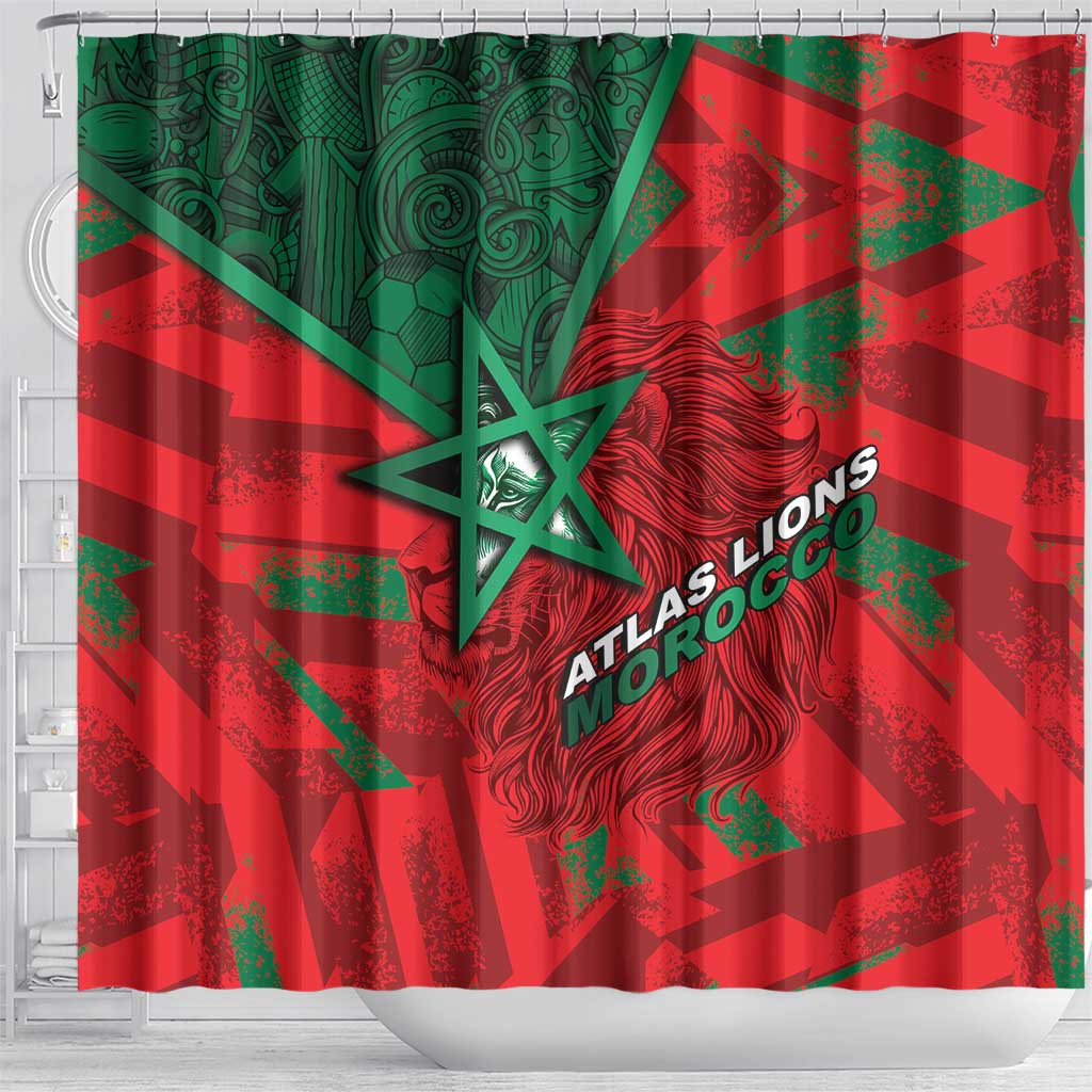 Morocco Football Shower Curtain Pentagram Red Lion African