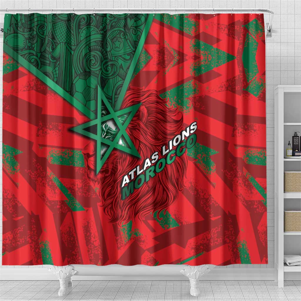 Morocco Football Shower Curtain Pentagram Red Lion African