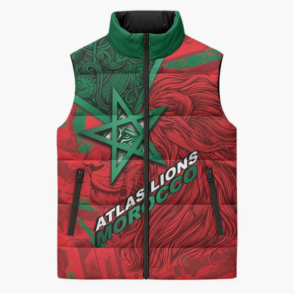 Custom Morocco Football Sleeveless Puffer Jacket Pentagram Red Lion African
