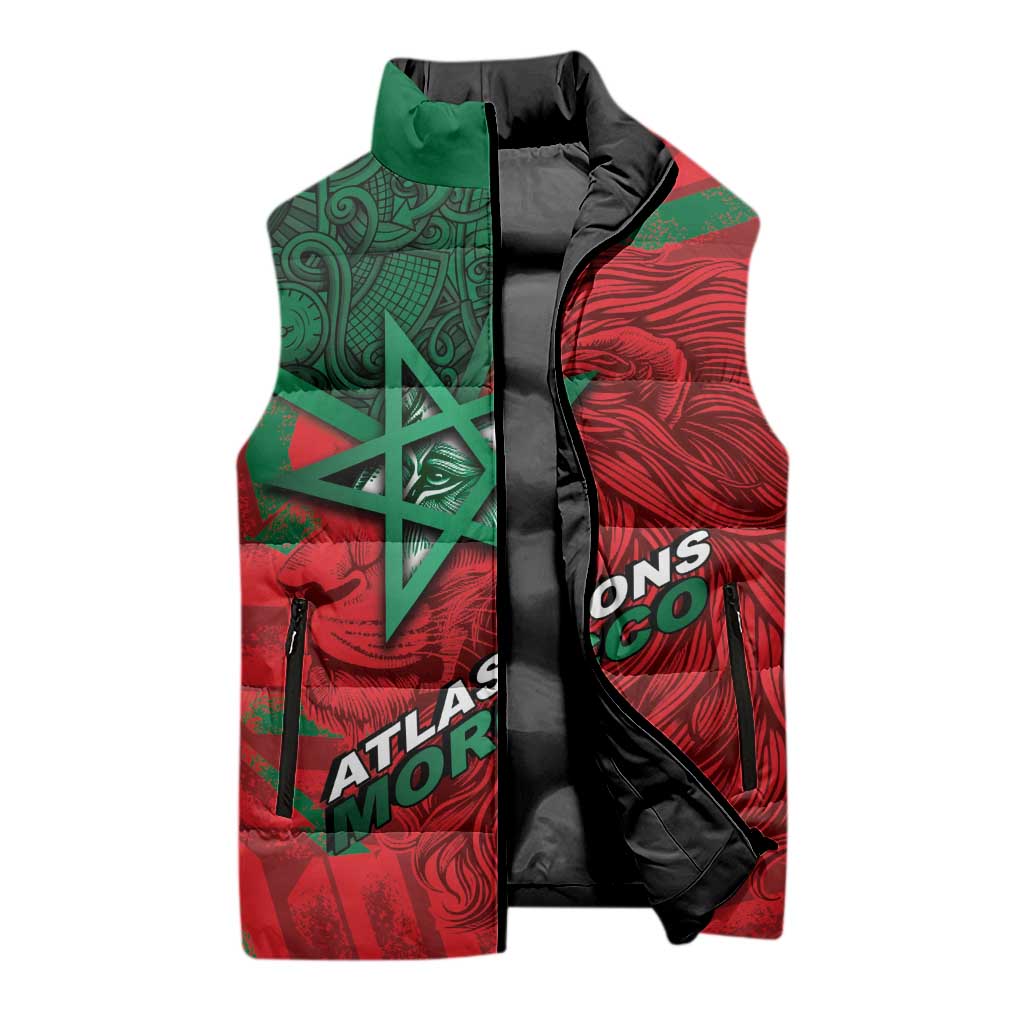 Custom Morocco Football Sleeveless Puffer Jacket Pentagram Red Lion African