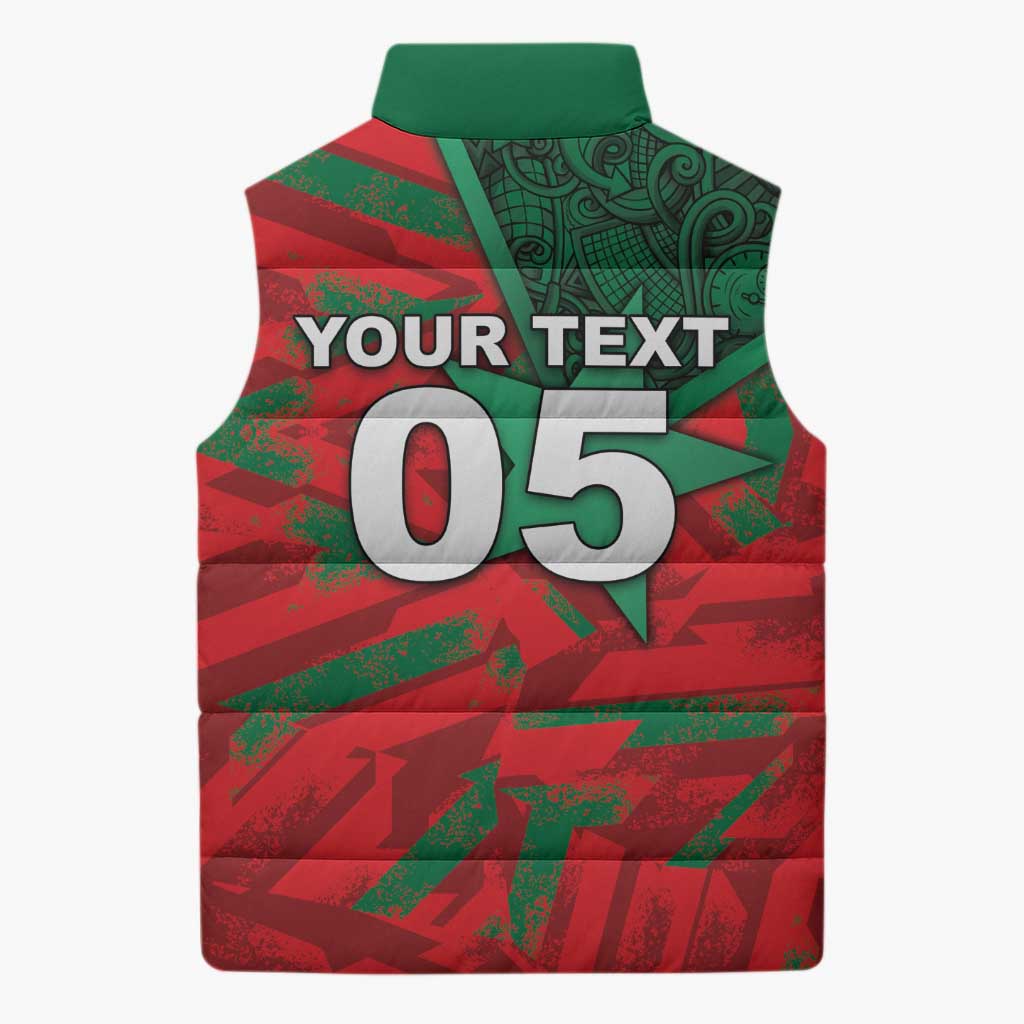 Custom Morocco Football Sleeveless Puffer Jacket Pentagram Red Lion African