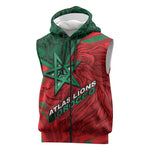Custom Morocco Football Sleeveless Zip Hoodie Pentagram Red Lion African
