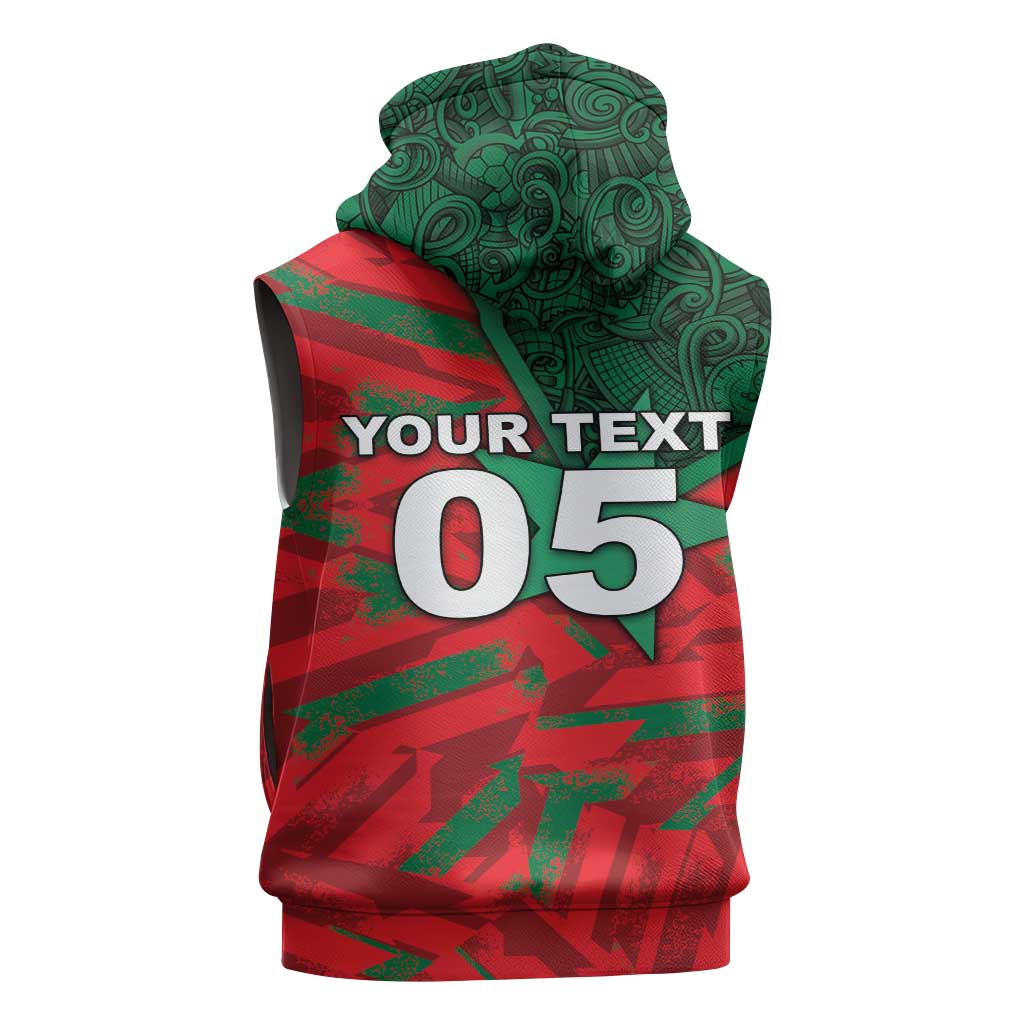 Custom Morocco Football Sleeveless Zip Hoodie Pentagram Red Lion African