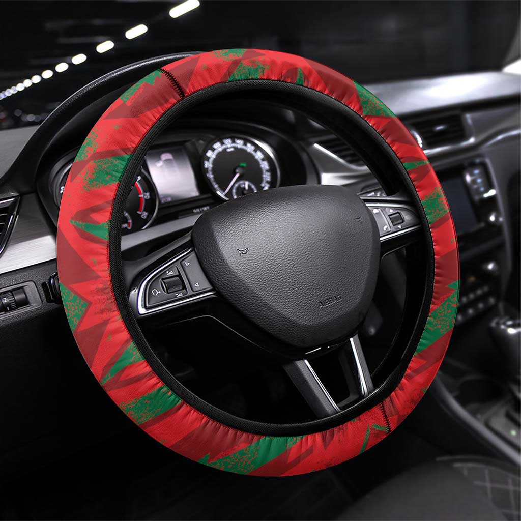Morocco Football Steering Wheel Cover Pentagram Red Lion African