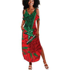 Custom Morocco Football Summer Maxi Dress Pentagram Red Lion African