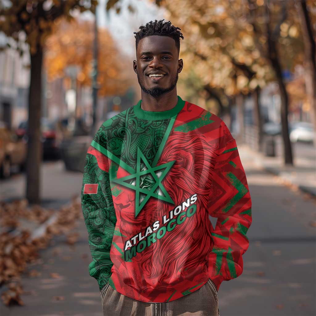 Custom Morocco Football Sweatshirt Pentagram Red Lion African