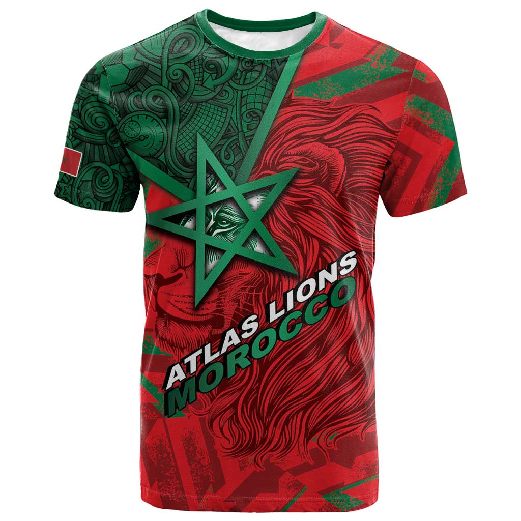 Custom Morocco Football T shirt Pentagram Red Lion African