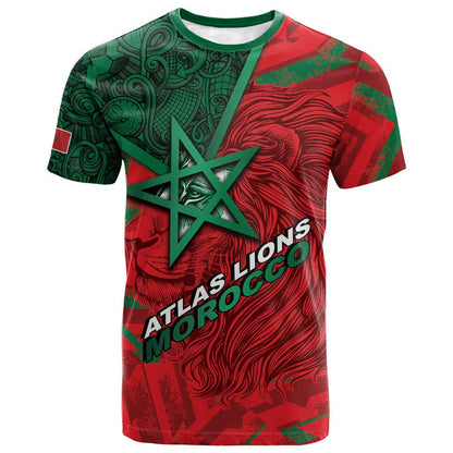 Custom Morocco Football T shirt Pentagram Red Lion African
